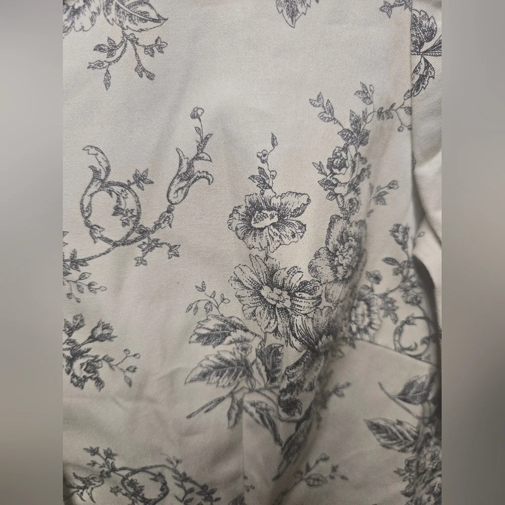 Talbots tan blue 3/4 sleeve button front tunic dress flowers womens size 4